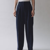Thin Corduroy Wide Leg Pants - Navy