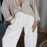 Camden Rippled Cotton Curve Pant - Cream