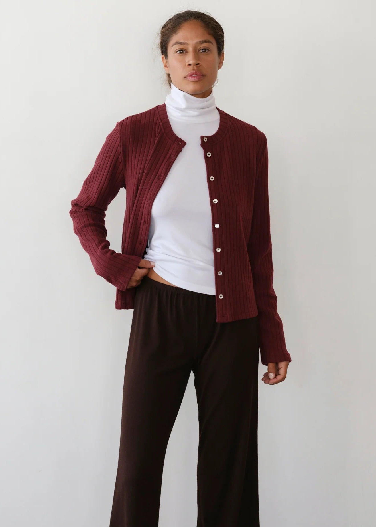 Sweater Rib Cardi - Oxblood | Women's Sweaters | Frances Jaye Medium Sweater Rib Cardi - Oxblood | Women's Sweaters | Frances Jaye Medium
