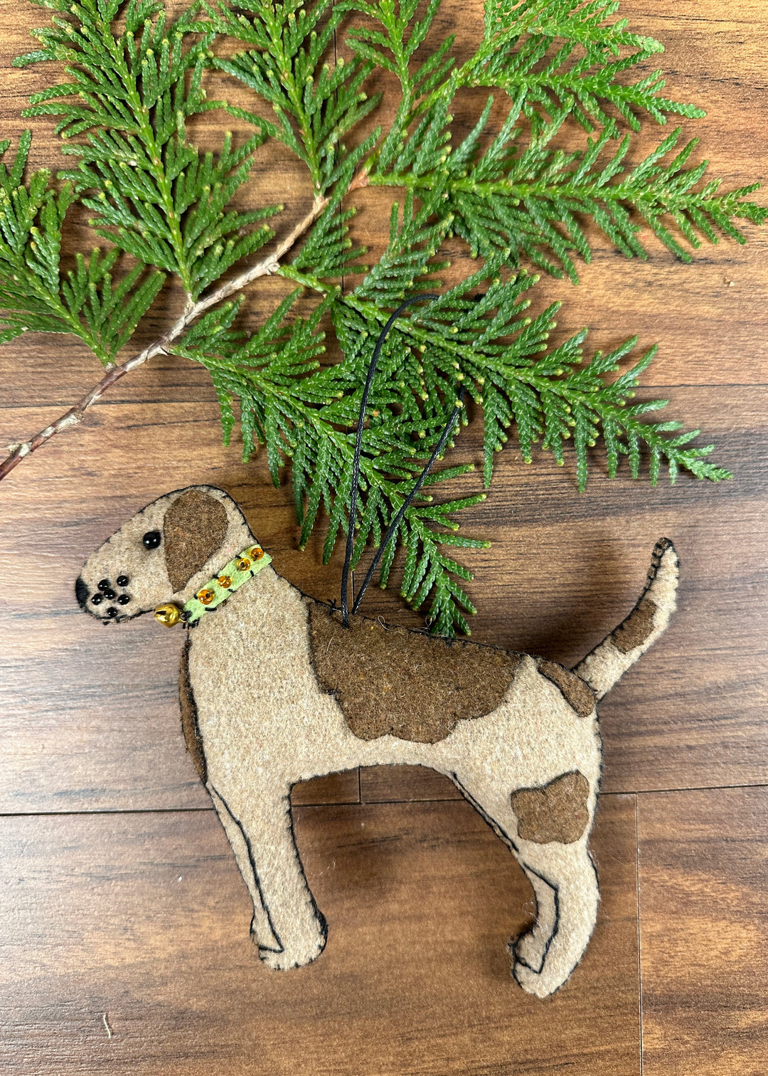 Felt Dog with Collar Ornament - Light Brown