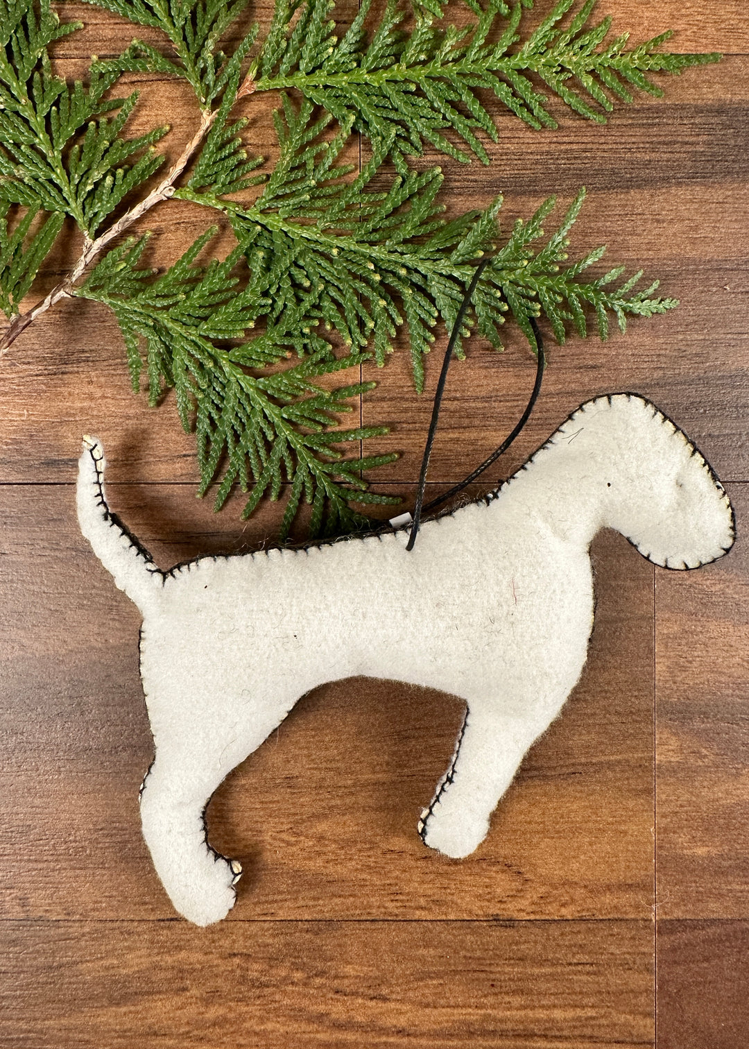 Felt Dog with Collar Ornament - White