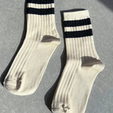 Her Varsity Socks - Cream / Black