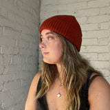 Merino Wool Beanie - Brick Red