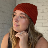 Merino Wool Beanie - Brick Red