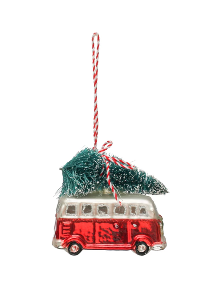 Glass Vintage Bus Ornament