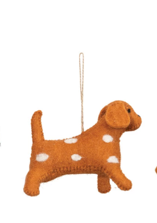 Felt Dog Ornament - Brown/ White Spots