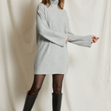 Anette Mock Neck Mini Dress - Heather Grey