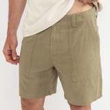Worn Path Textured Linen Shorts - Olive