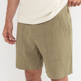 Worn Path Textured Linen Shorts - Olive
