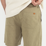 Worn Path Textured Linen Shorts - Olive