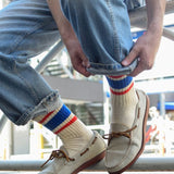 Retro Stripe Crew Socks - Royal/ Red