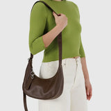 Small Recycled Leather Crescent Bag - Brown