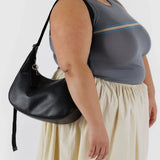 Medium Recycled Leather Crescent Bag - Black