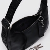 Small Recycled Leather Crescent Bag - Black