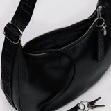 Medium Recycled Leather Crescent Bag - Black