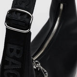 Small Recycled Leather Crescent Bag - Black