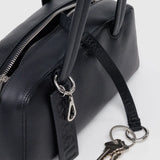 Small Recycled Leather Bowler Bag - Black