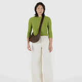 Small Recycled Leather Crescent Bag - Brown