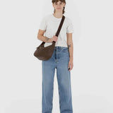 Medium Recycled Leather Crescent Bag - Brown