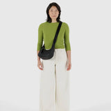Small Recycled Leather Crescent Bag - Black