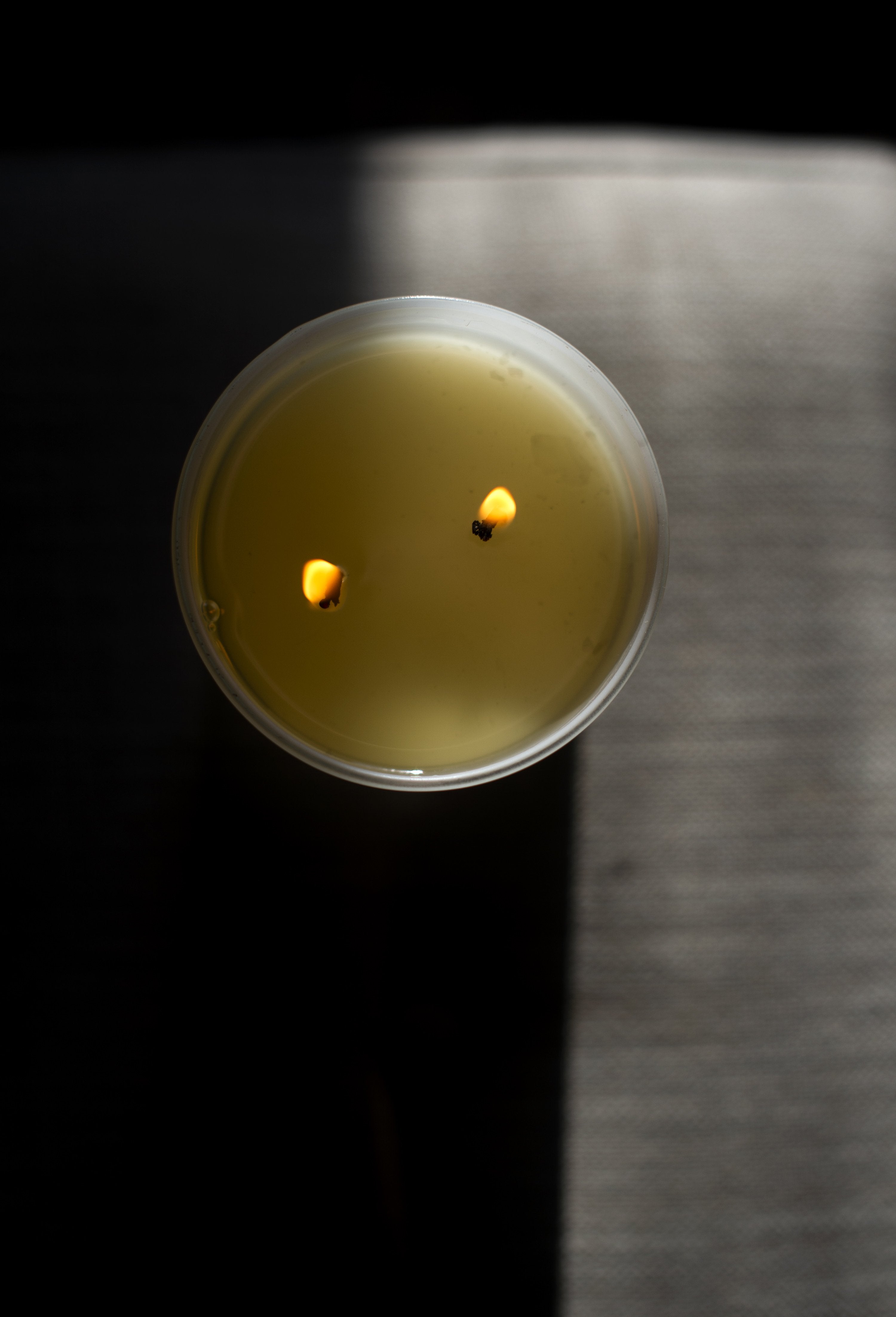 Candle in a frosted cream glass vessel