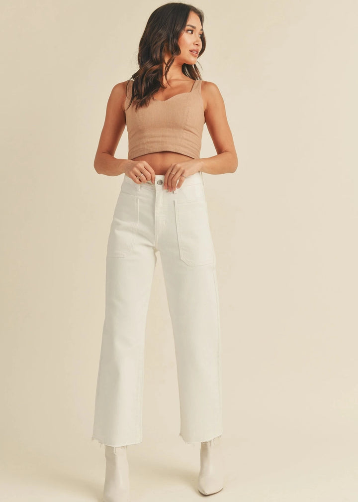 High Rise Utility Wide Leg Jeans - Off White