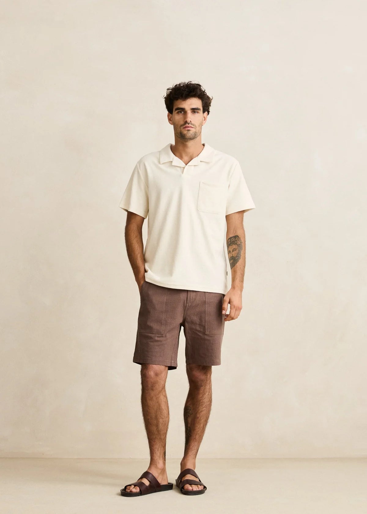 Worn Path Textured Linen Shorts - Oak