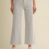 Patch Pocket Wide Leg Jeans - Stripe