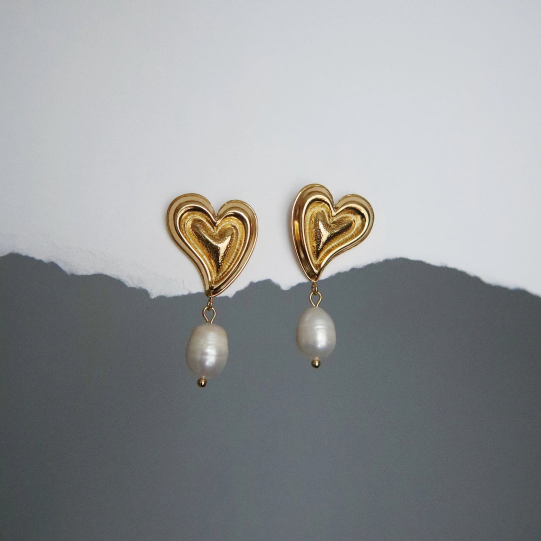 Pearl Drop Heart Earrings