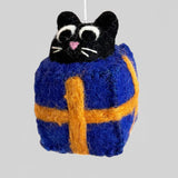 Blue Present Cat Ornament