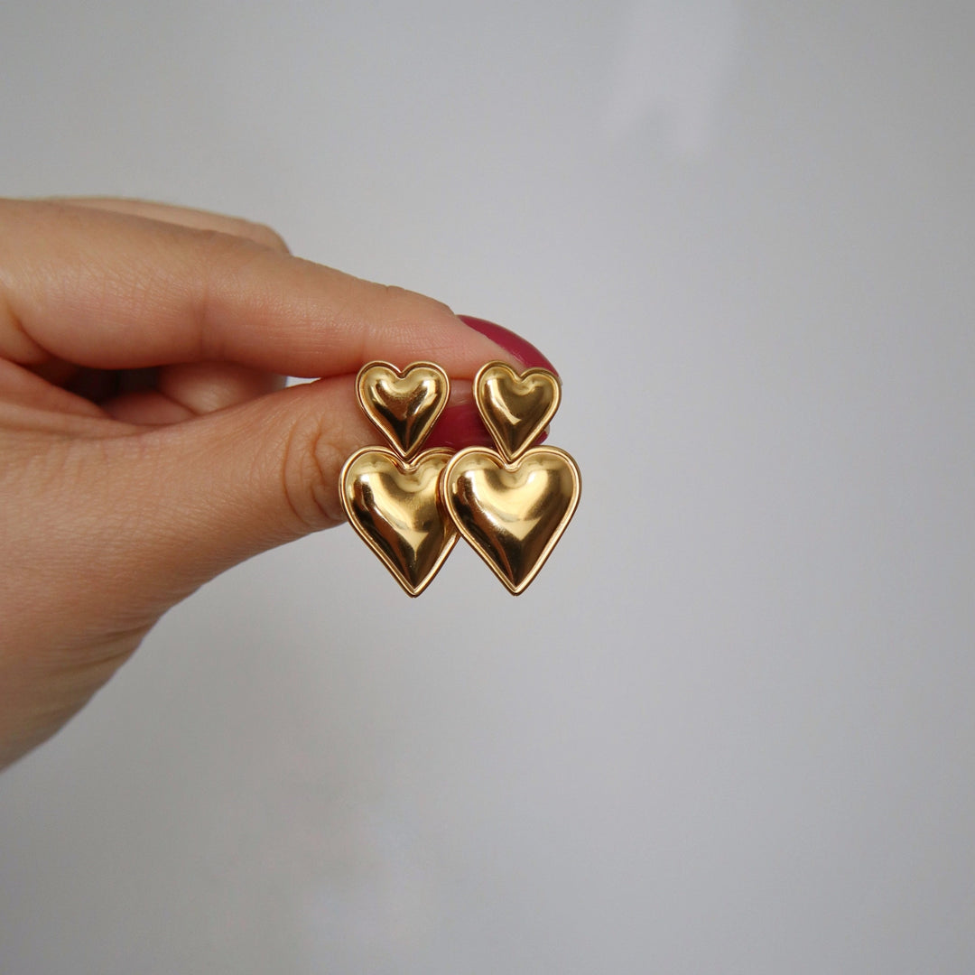 Double Heart Drop Earrings