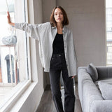 Oversized Stripe Button Down Shirt - Black