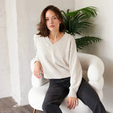 V-Neck Cropped Sweater - Natural