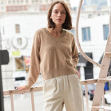 V-Neck Cropped Sweater - Camel