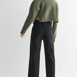 High Rise Utility Wide Leg Jeans - Black