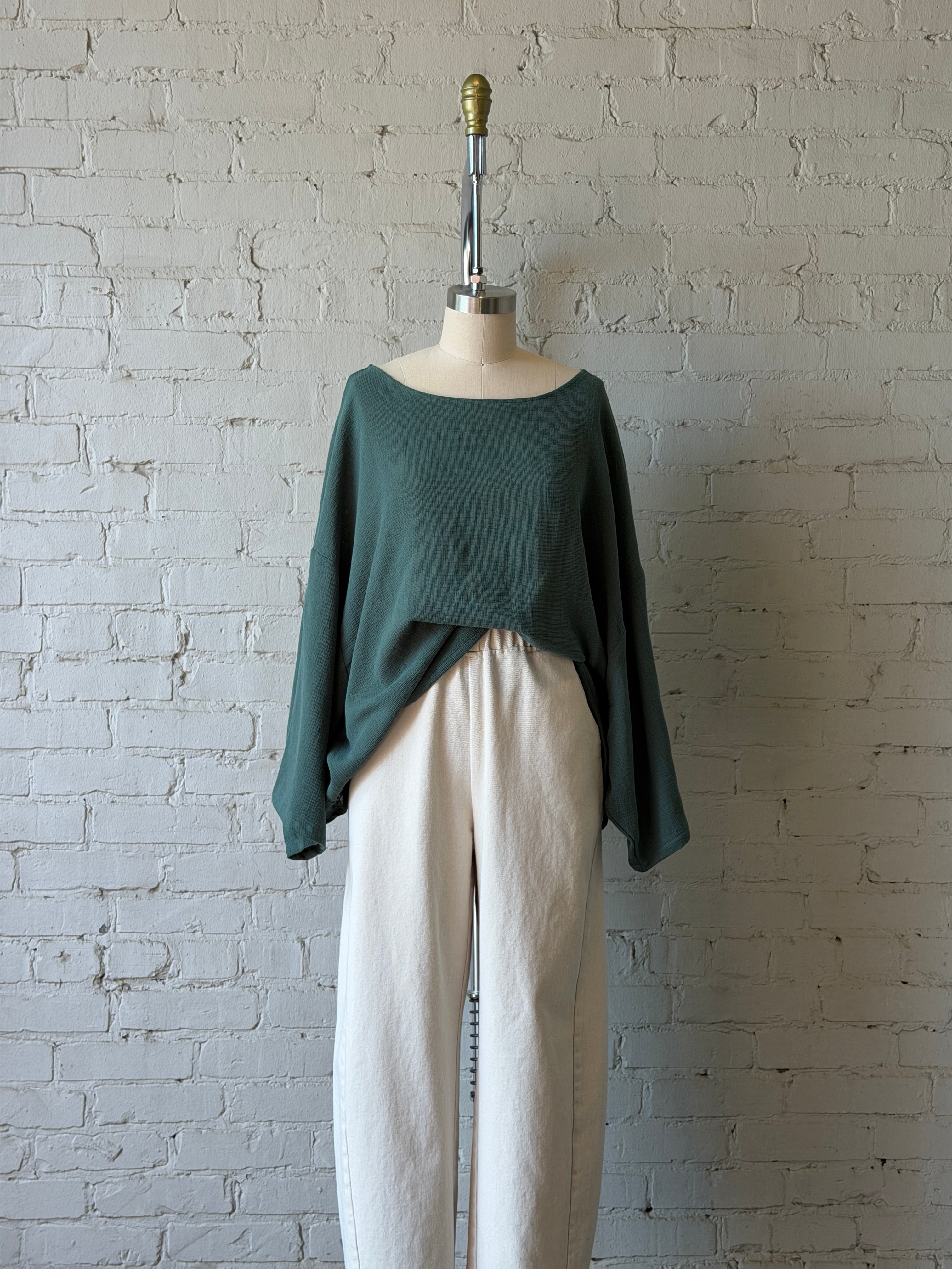 Robyn Waffled Cotton Top - Forest