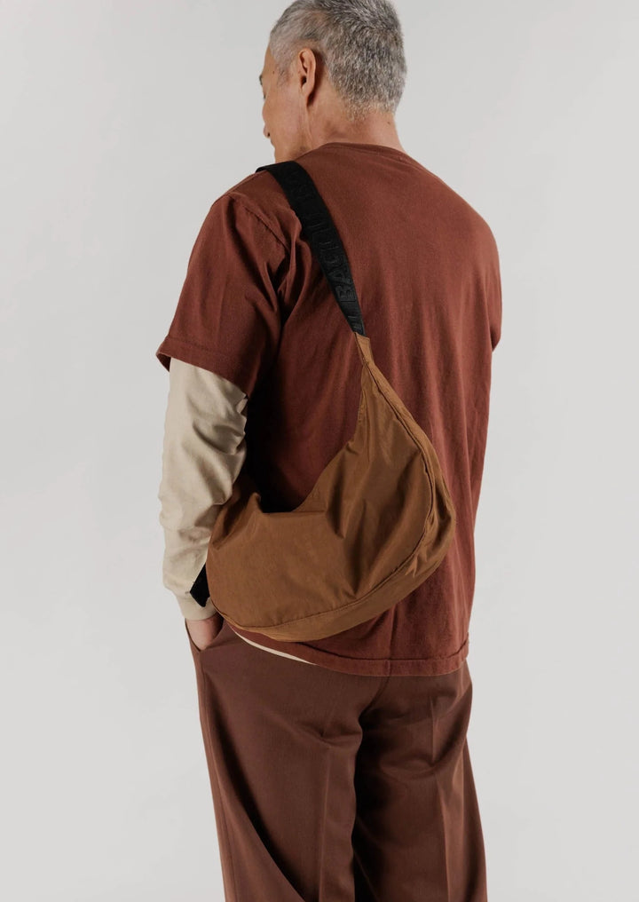 Medium Nylon Crescent Bag - Brown