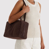 Medium Nylon Bowler Bag - Coffee
