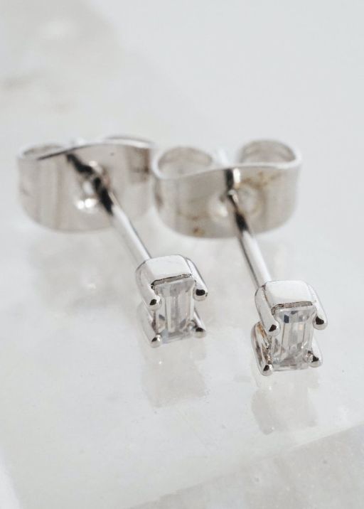 Crystal Baguette Earrings - Silver