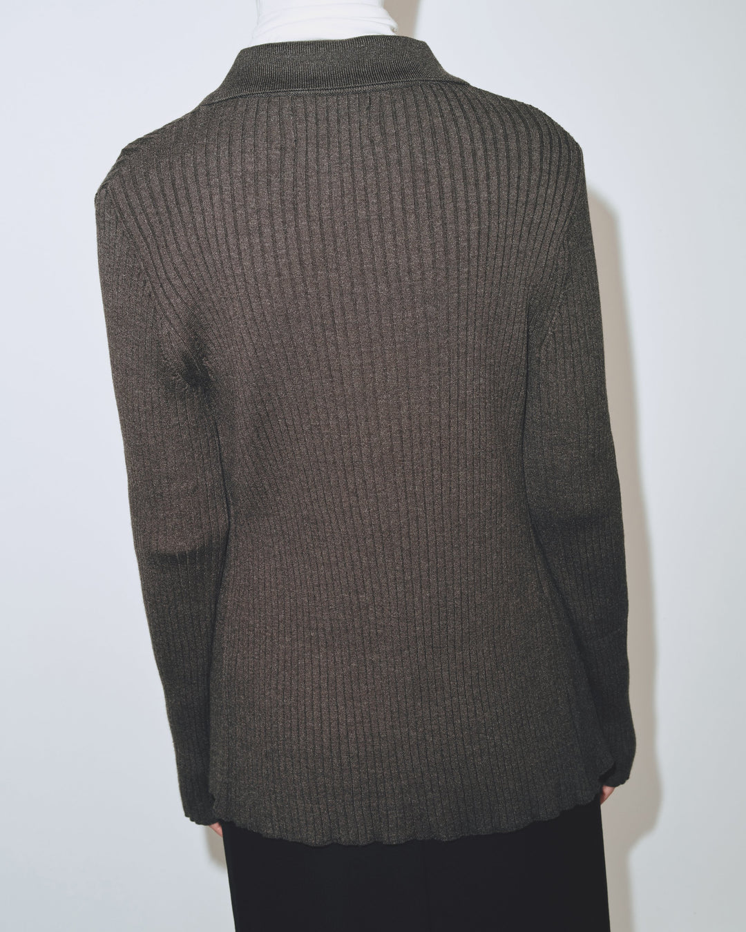 Collared Ribbed Cardigan - Charcoal