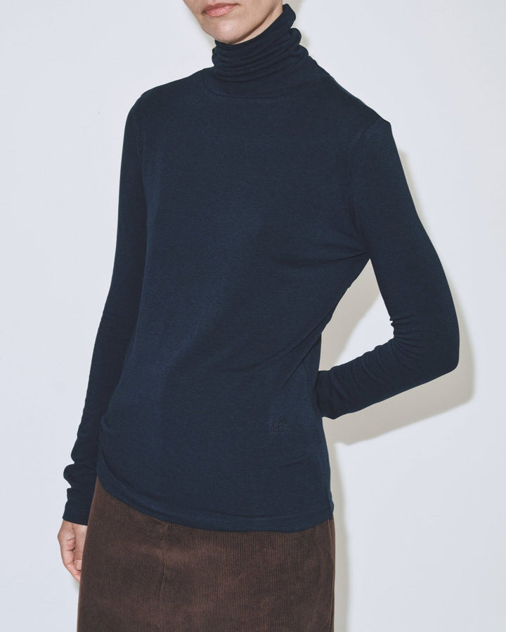 Roll Neck Jersey Top - Navy