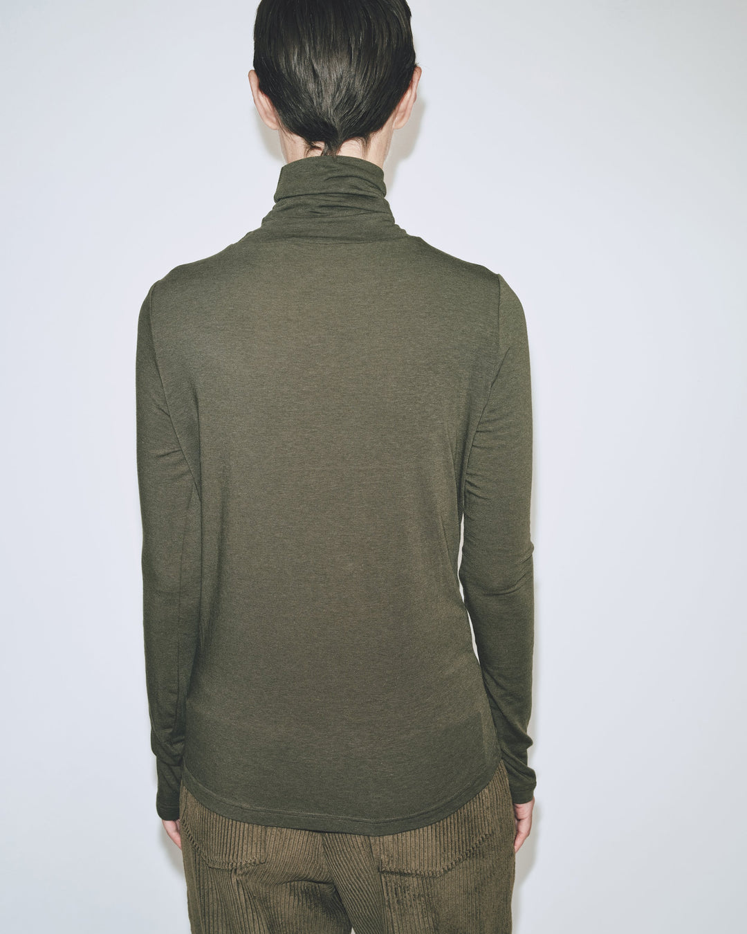 Roll Neck Jersey Top - Olive