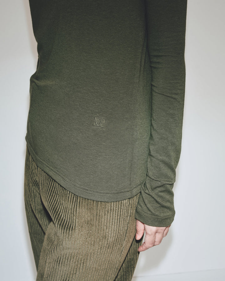 Roll Neck Jersey Top - Olive