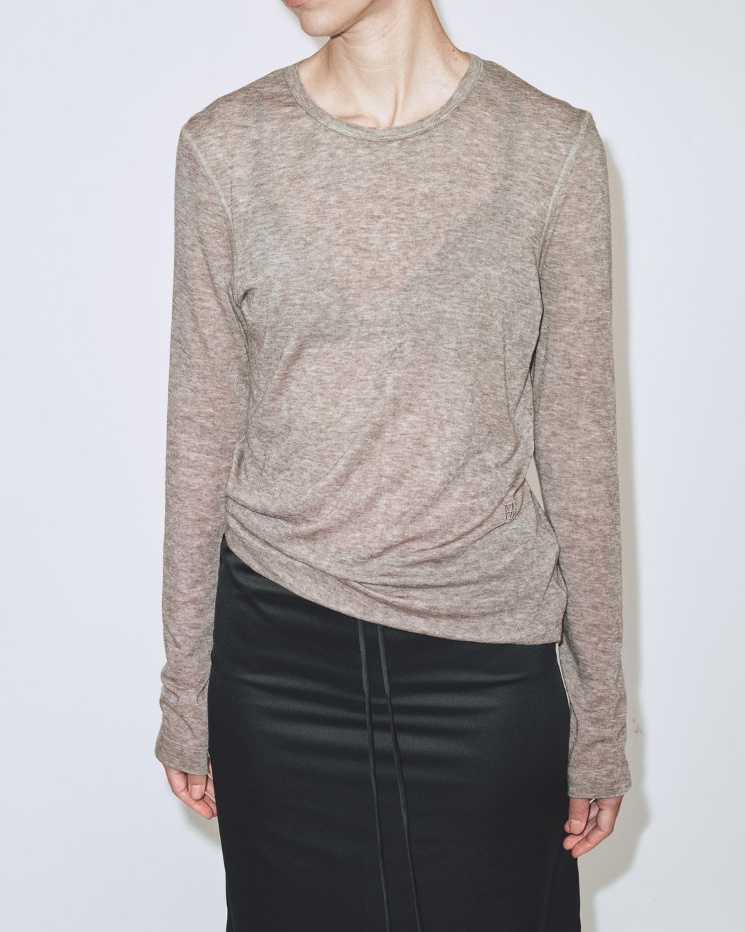 Wool Tencel Crewneck - Light Heather Brown