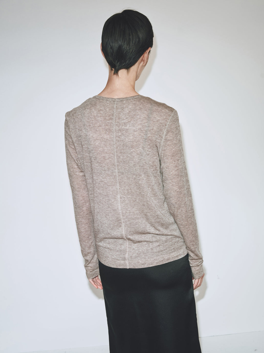 Wool Tencel Crewneck - Light Heather Brown