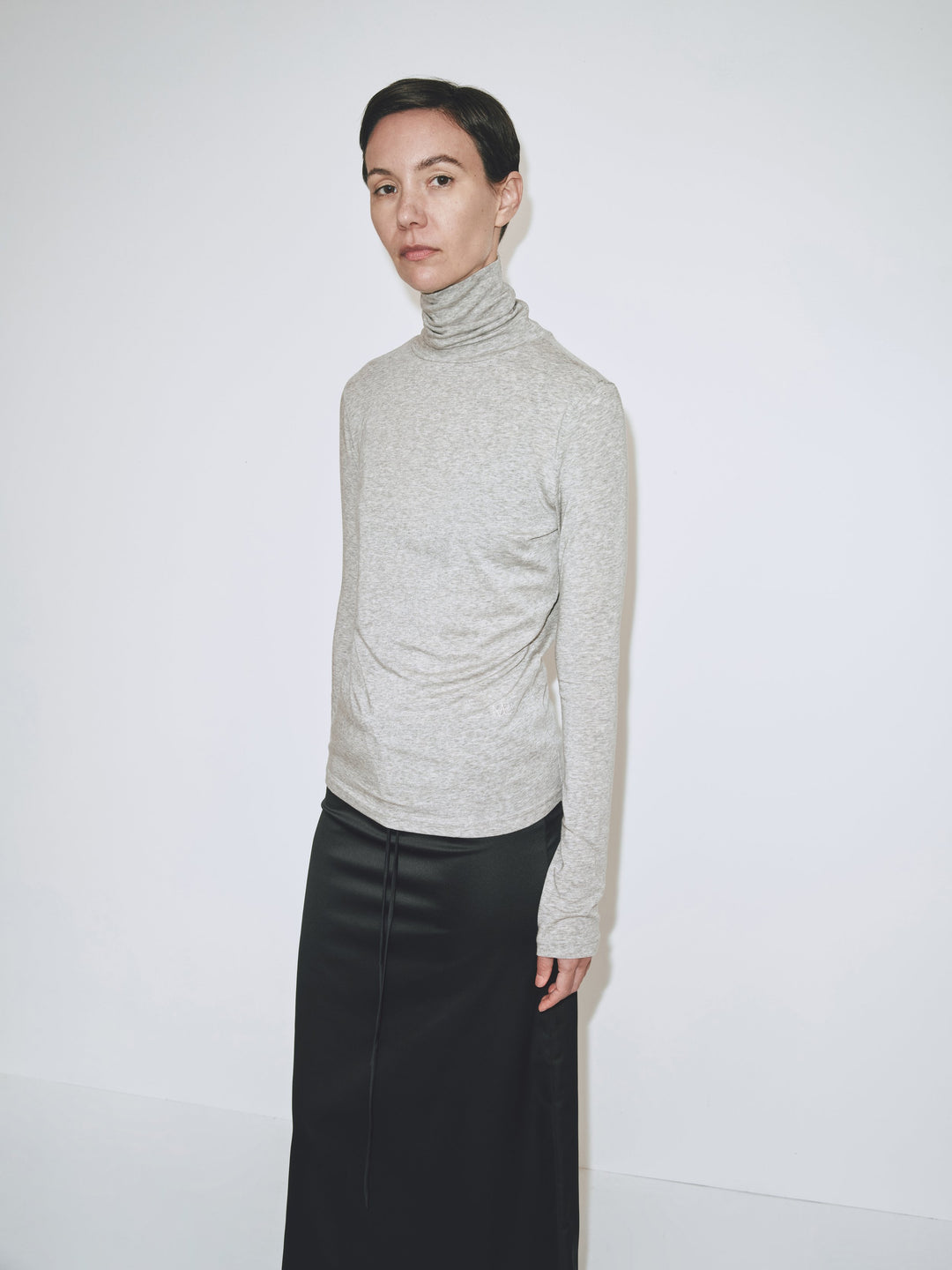 Roll Neck Jersey Top - Heather Grey