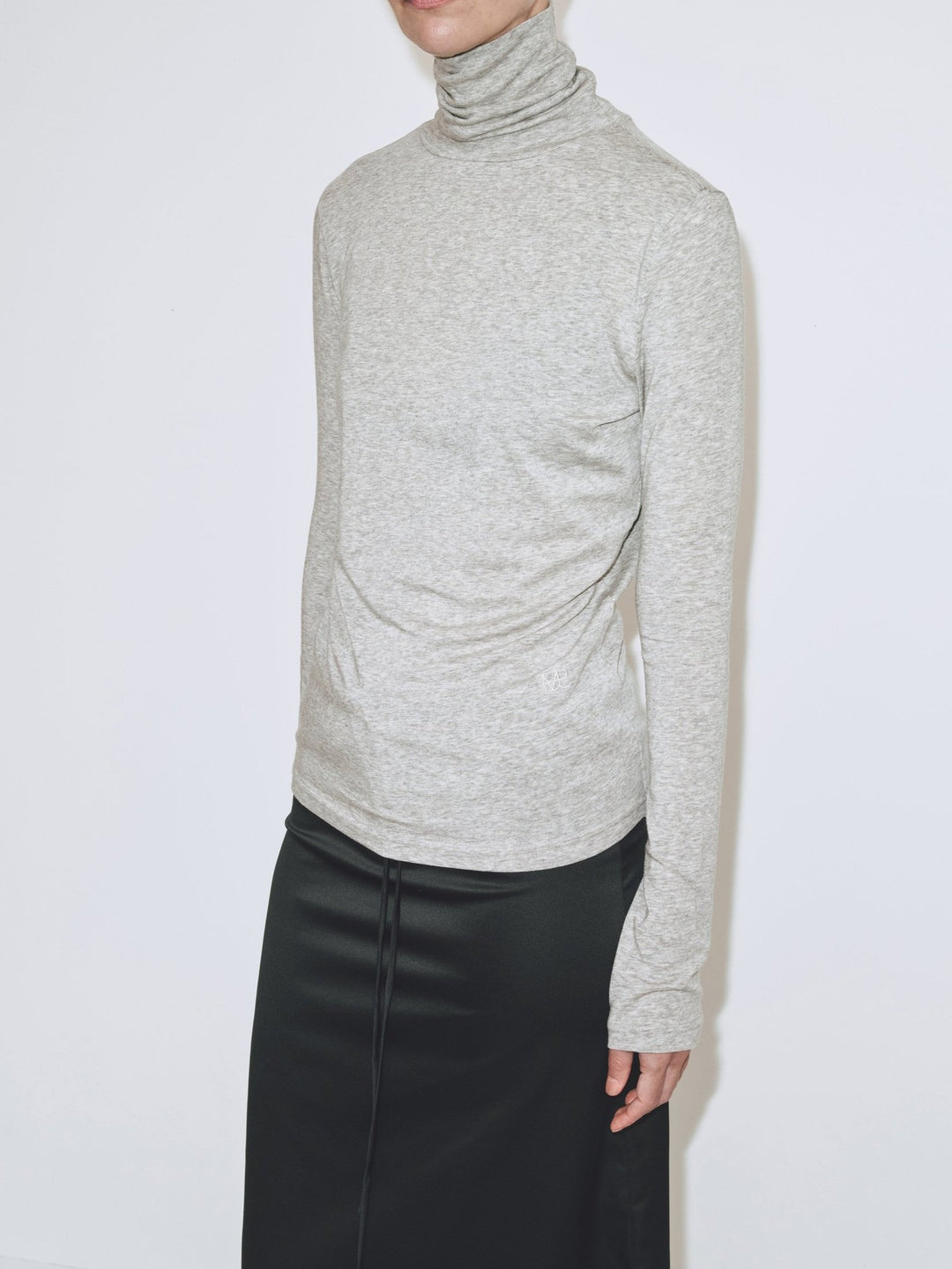 Roll Neck Jersey Top - Heather Grey