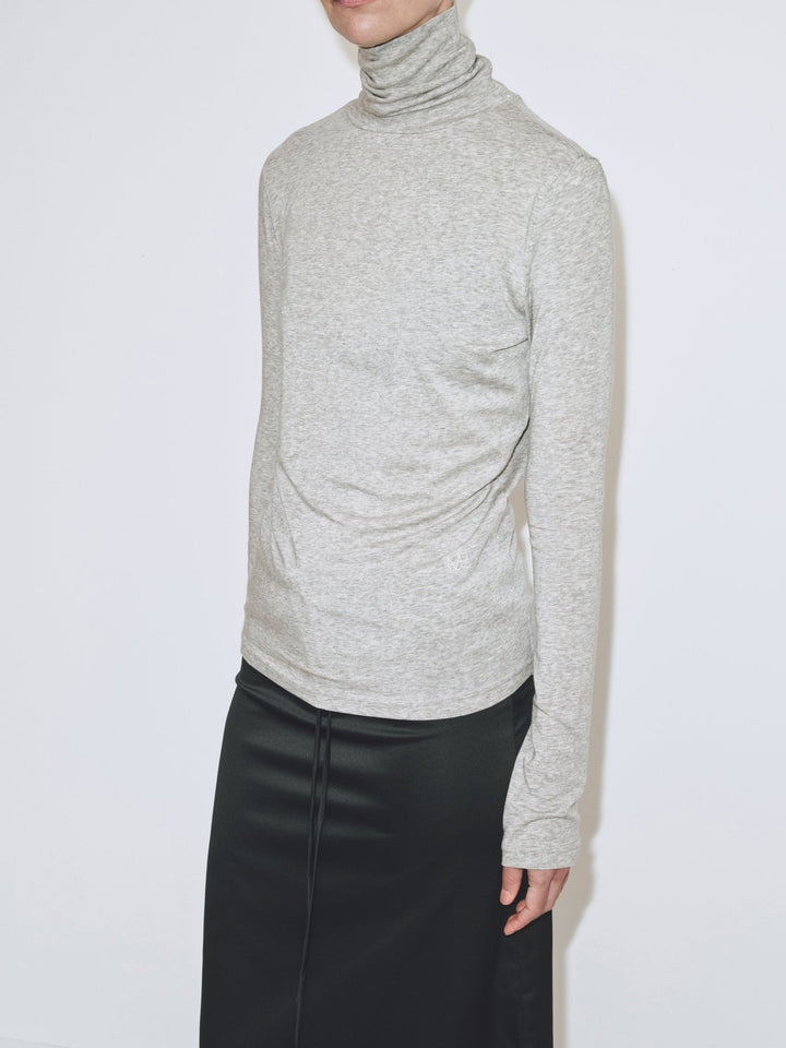 Roll Neck Jersey Top - Heather Grey