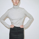 Roll Neck Jersey Top - Heather Grey