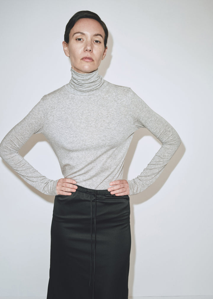 Roll Neck Jersey Top - Heather Grey